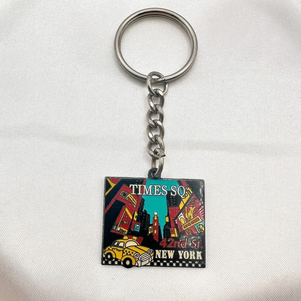 Vintage 80s Times So New York City Keychain 42nd St Yellow Taxi Souvenir Jewelry